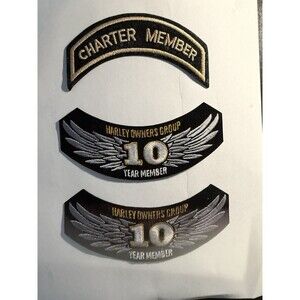 10 year Member Harley Owners Group Charter Member Patch Lot of 3 Biker Vest